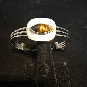 Pineda signed Sterling Bracelet with Tiger Eye